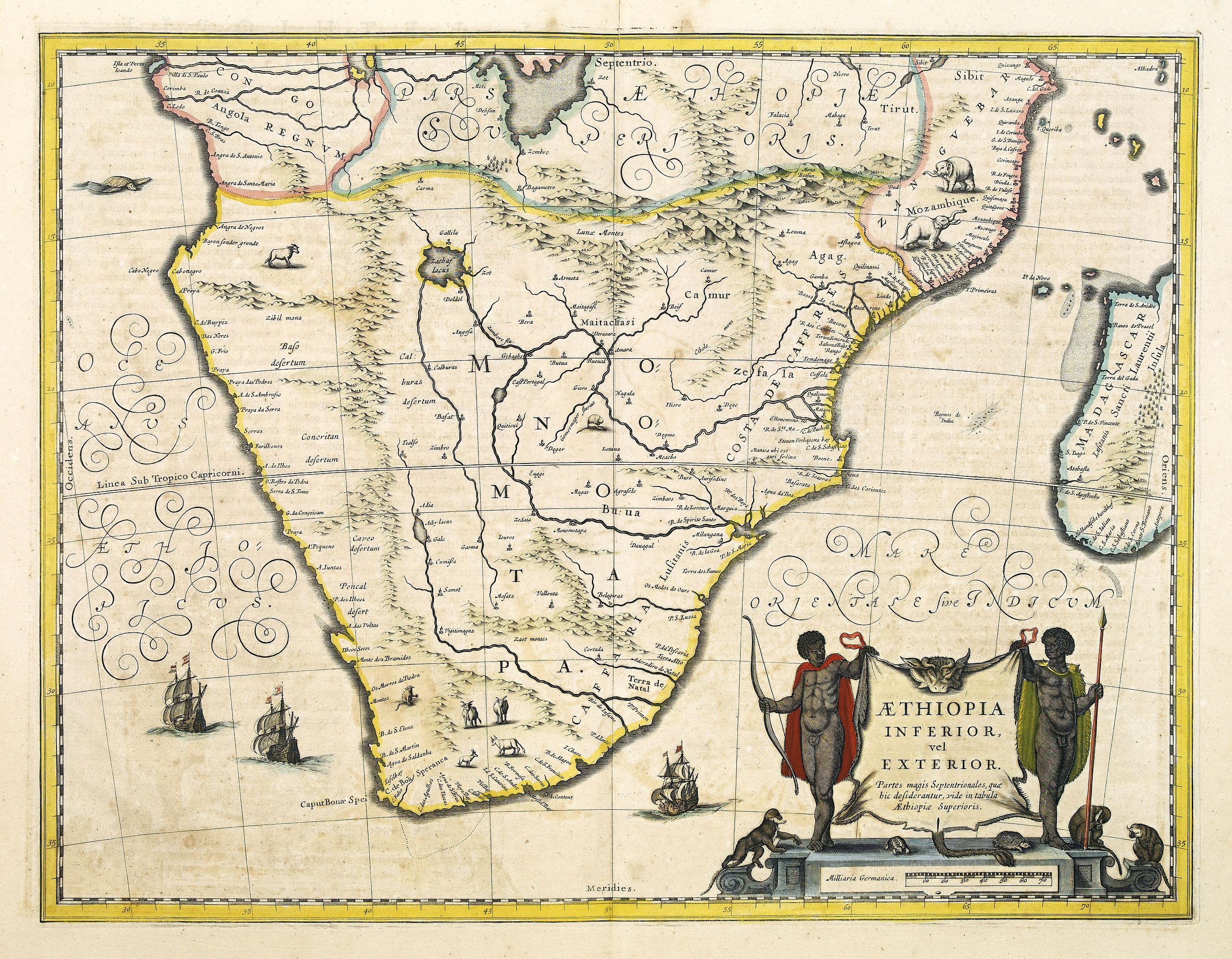 JANSSONIUS, J., Aethiopia Inferior vel Exterior., antique map, old maps