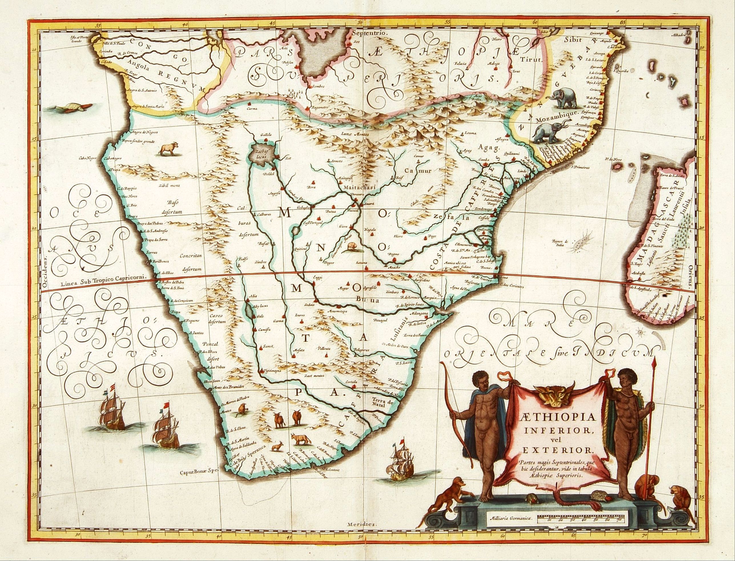 JANSSONIUS, J., Aethiopia inferior, vel exterior., antique map, old maps