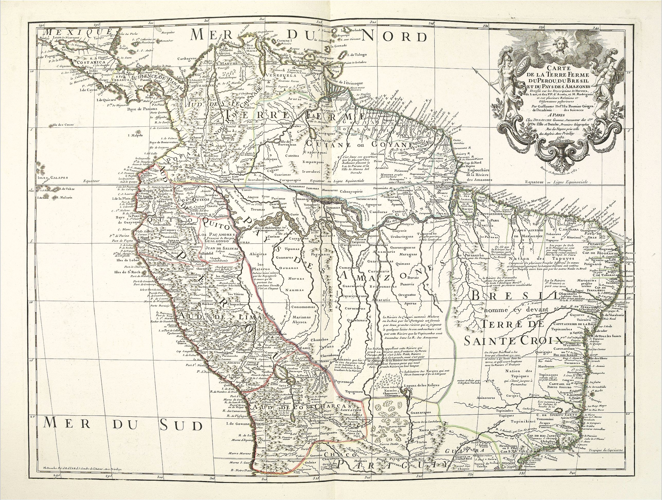 BUACHE,Ph.,  Carte de la Terre Ferme du Perou du Bresil et du Pays des Amazones., antique map, old maps