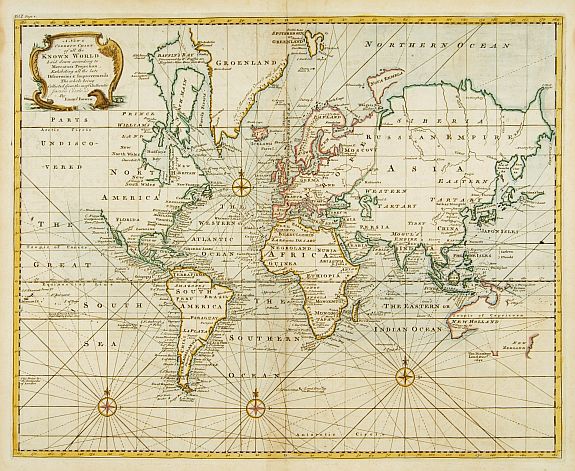 BOWEN,E., A new & correct chart of all the known world .., antique map, old maps