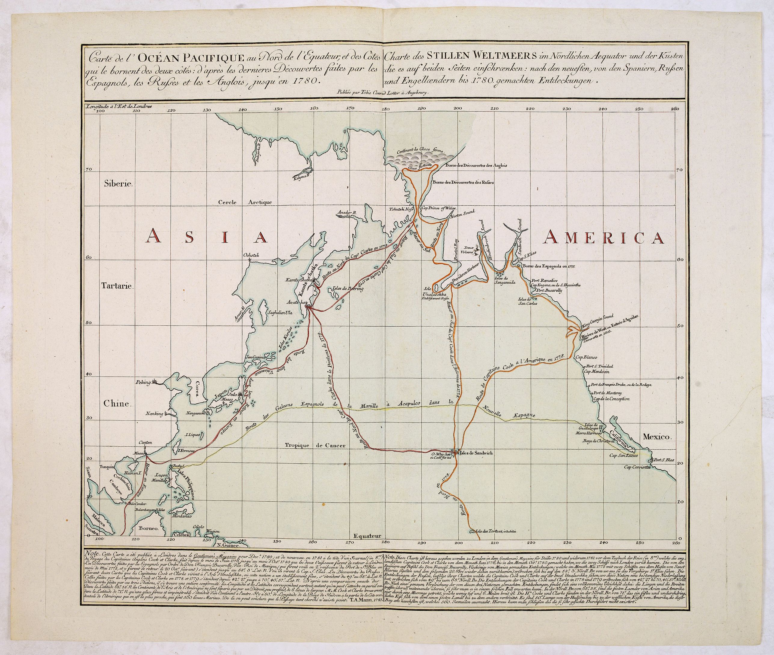 LOTTER, T.C., Carte de l'Océan Pacifique au Nord de l'Equateur. . ., antique map, old maps