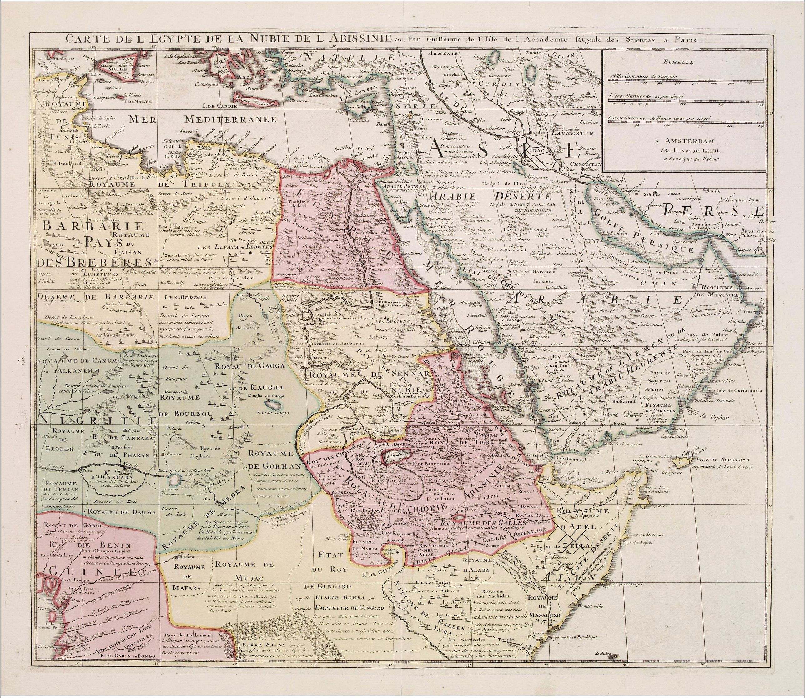 DE LETH, H., Carte de L'Egypte de la Nubie de L'Abissinie.., antique map, old maps