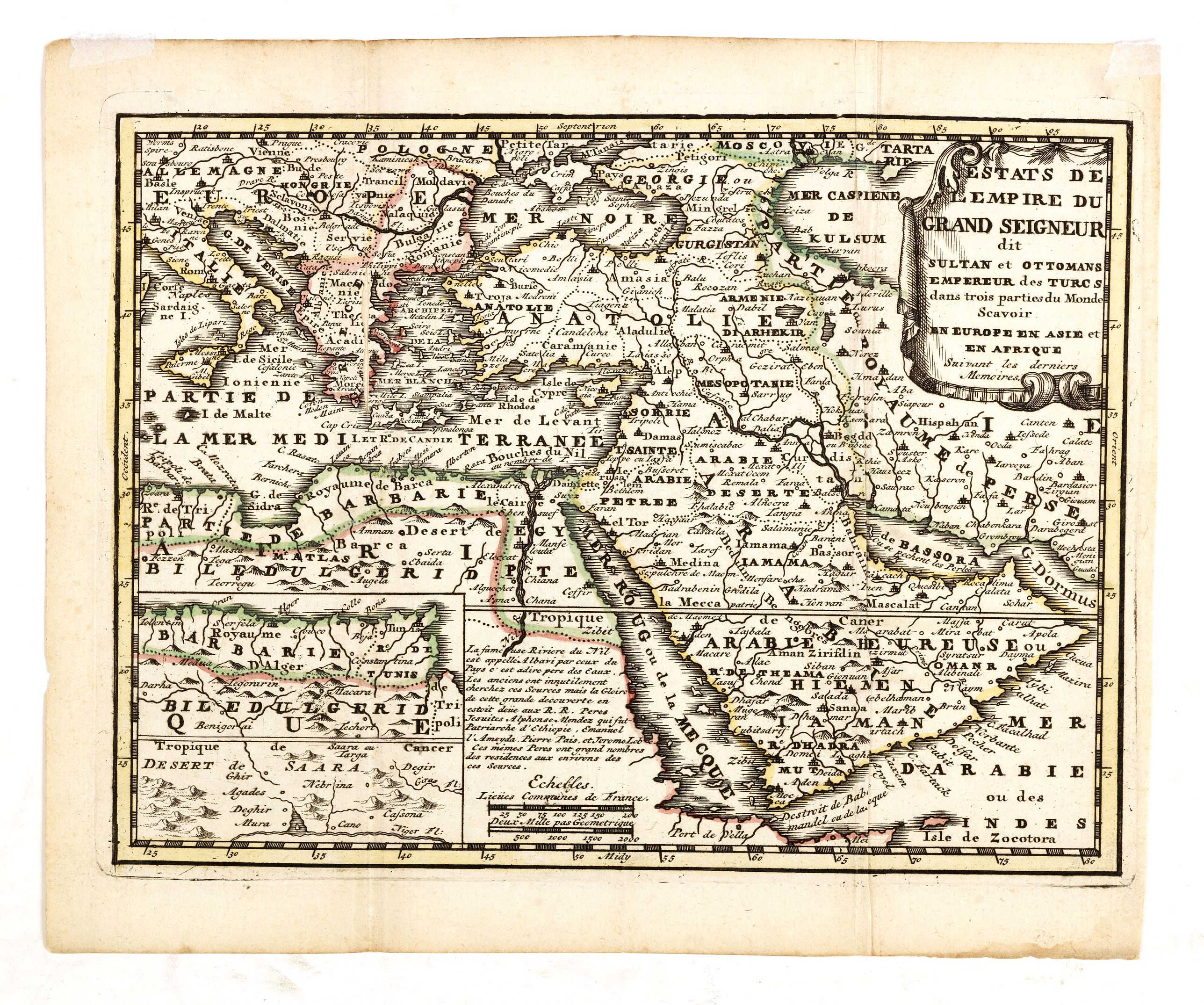 DE LETH,H., Estats de L'Empire du Grand Seigneur dit Sultan et Ottomans Empereur des Turcs. . ., antique map, old maps
