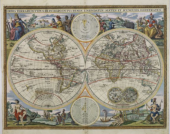 DETLEFFSEN, J., Orbis terrarum typus de integro in plurimis emendatus auctus et icunculis illustratus., antique map, old maps