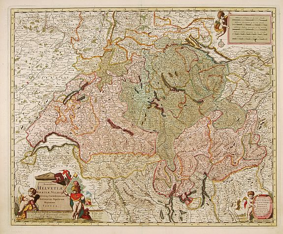 VISSCHER, N. / SCHENK, P.,  Exactissima Helvetiae, Rhaetiae, Valesia.., antique map, old maps