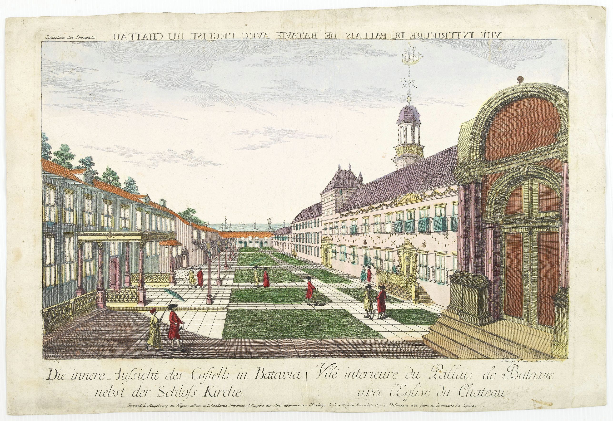 ACADEMIE.,  Die innere Aussicht des Castells in Batavia .., antique map, old maps