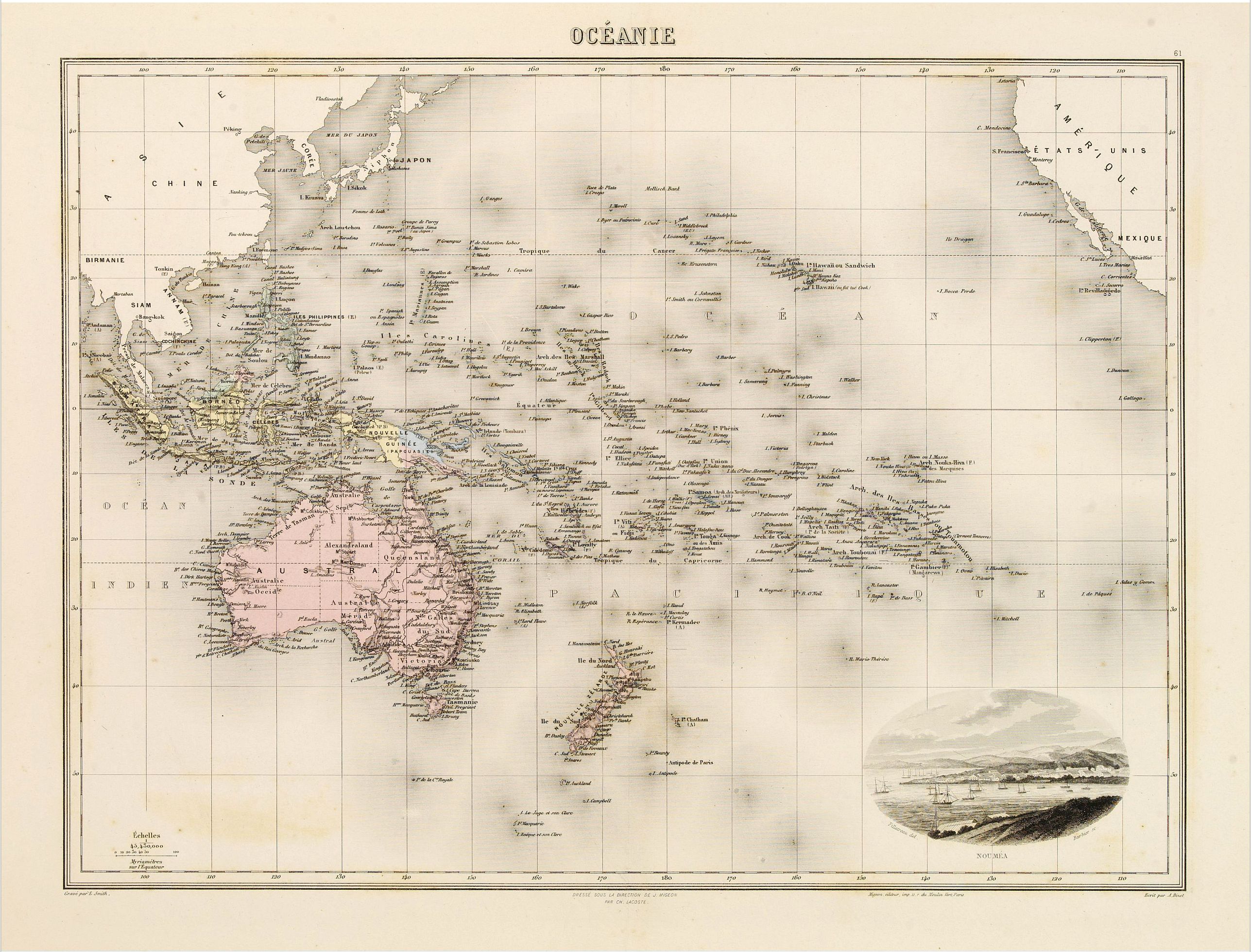 DE MIGEON, J., Océanie., antique map, old maps