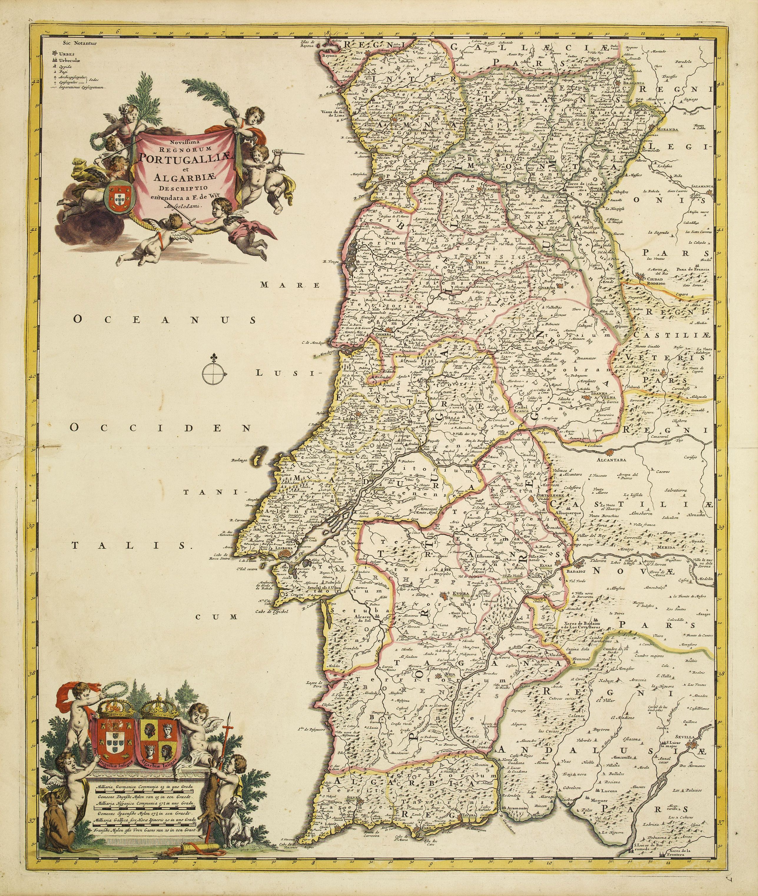 DE WIT, F.,  Novissima regnorum Portugalliae et Algarbiae descriptio., antique map, old maps