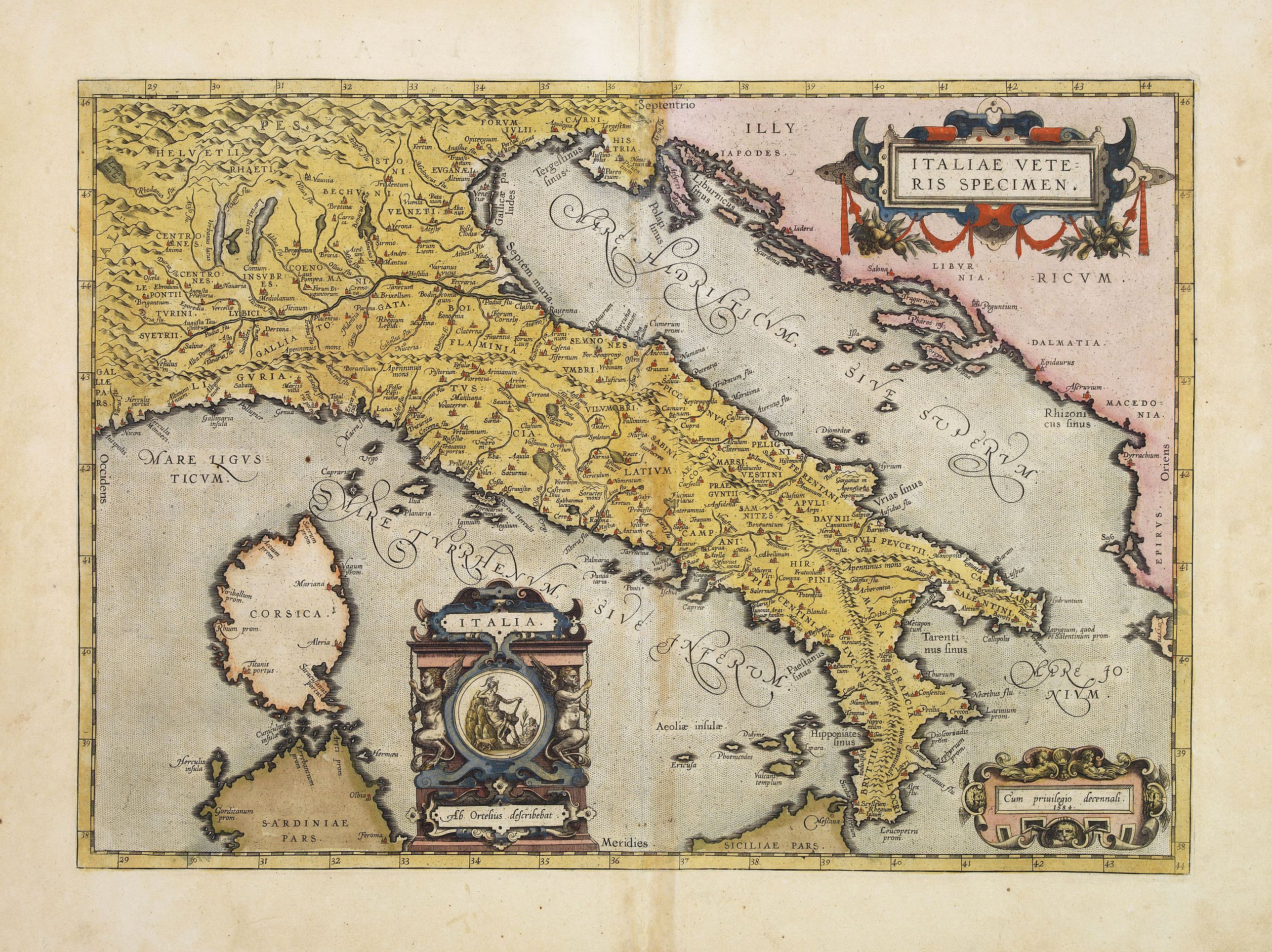 ORTELIUS, A.,  Italiae Veteris Specimen., antique map, old maps