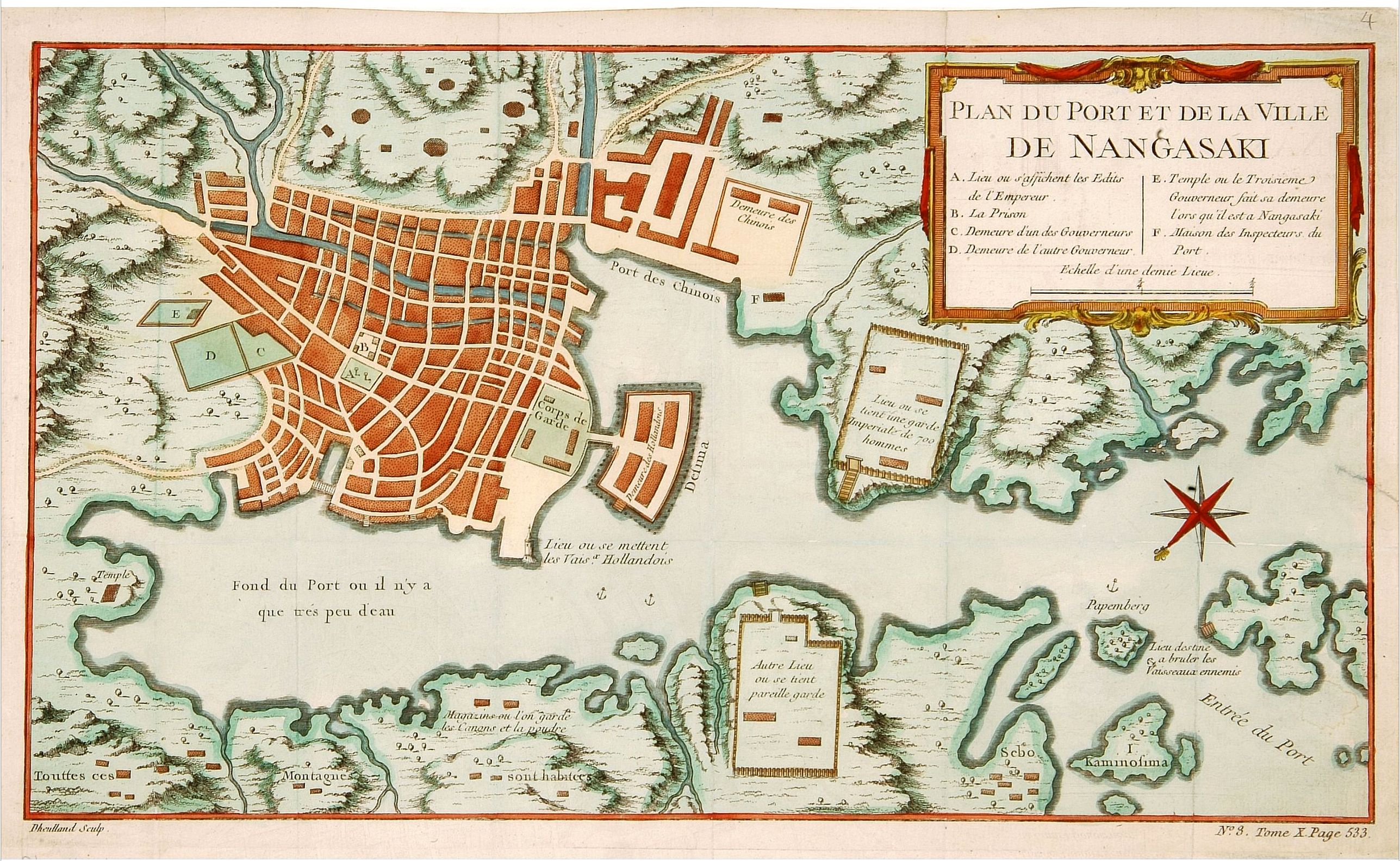 DHEULLAND,  Plan du port et de la ville de Nangasaki., antique map, old maps