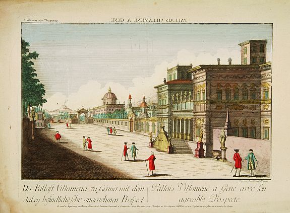 ACADEMIE,  GENUA - Pallais Villamena a Gene avec son agreable Prospecte., antique map, old maps