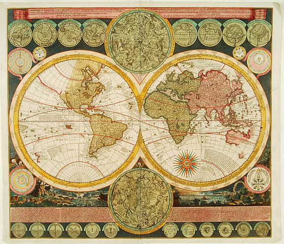 ZURNER, A.F./ SCHENK, P., Planisphaerium Terrestre../ Vlakke Aard-kloot.., antique map, old maps