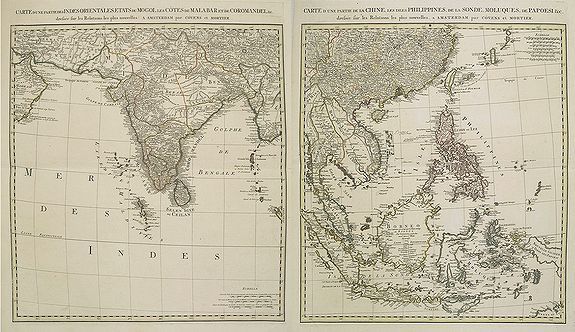 COVENS, J. / MORTIER, C.,  Carte d'une partie de la Chine, les Isles Philippines, de la Sonde, Moluques, ... Carte des Indes, de la Chine & des Iles de Sumatra, Java / Indes Orientalis. . . [two maps], antique map, old maps