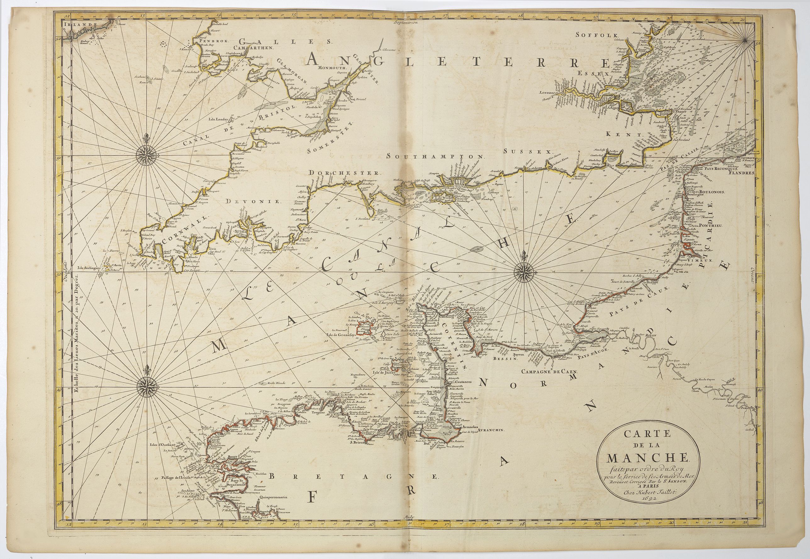 JAILLOT, H., Carte de la Manche. . ., antique map, old maps