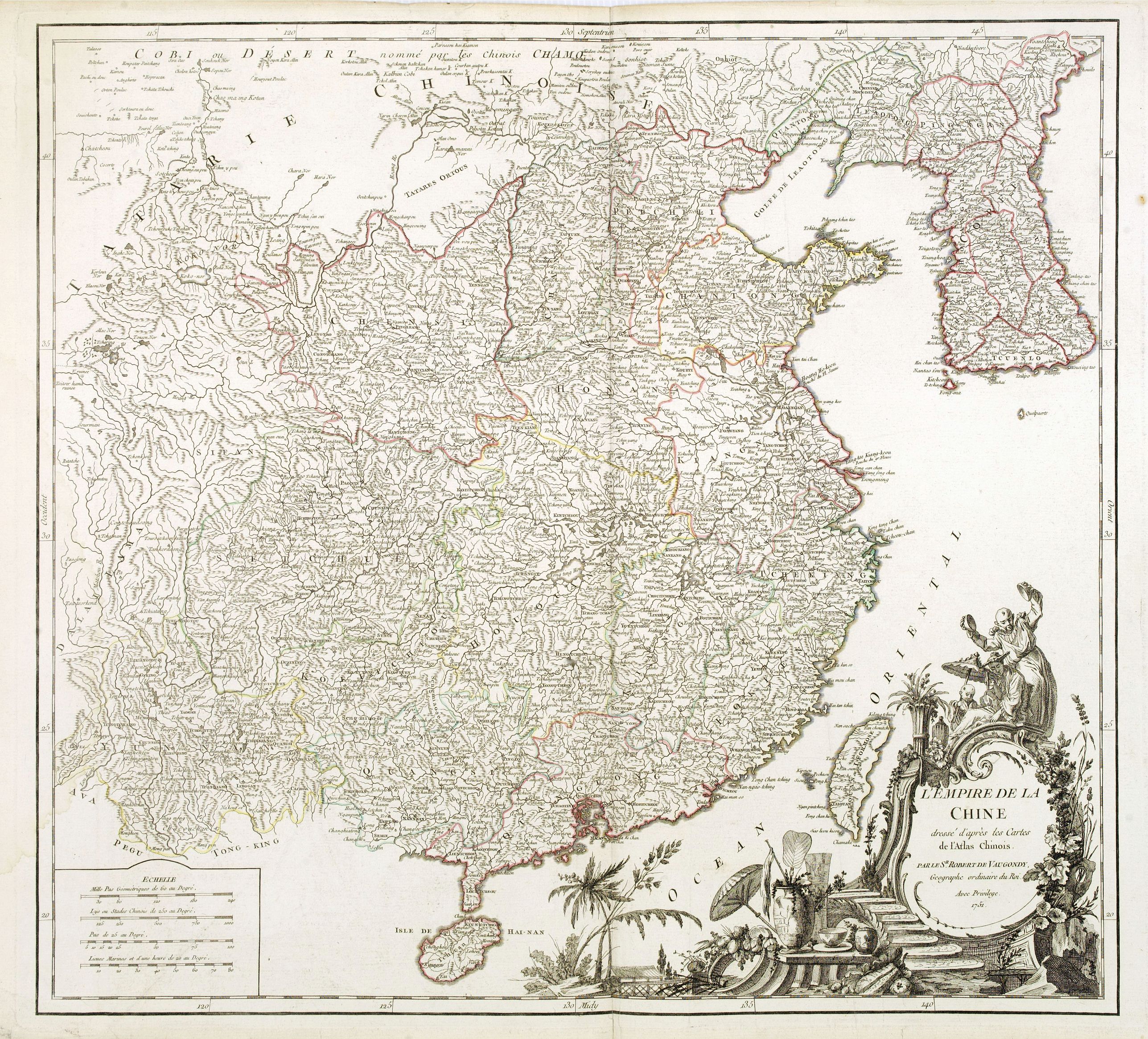 VAUGONDY, R. de, L\'Empire de la Chine dressé d\'après les cartes de l\'Atlas Chinois.., antique map, old maps