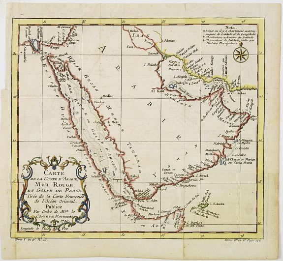 BELLIN,N., Carte de la coste d'Arabie Mer Rouge et Golfe de Perse., antique map, old maps