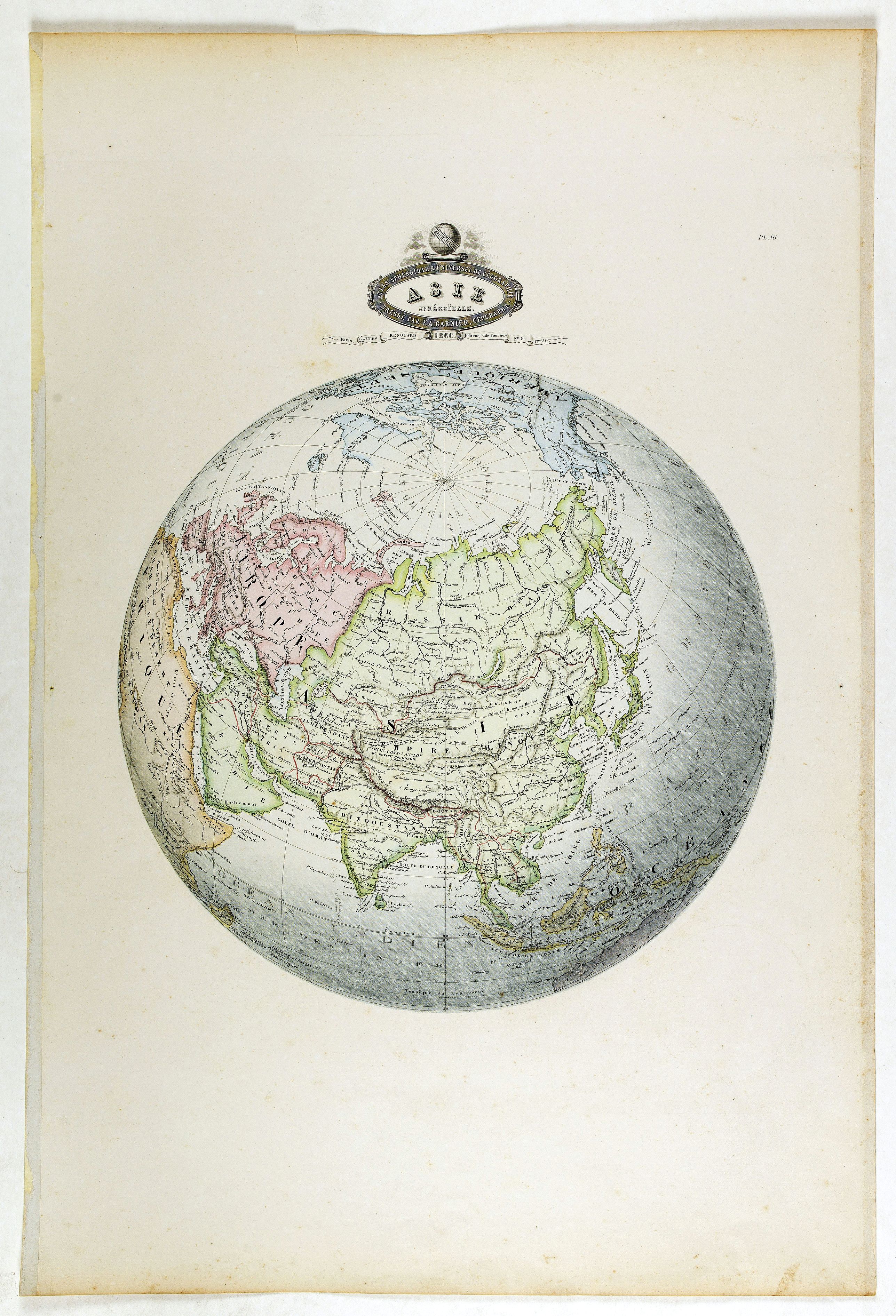 GARNIER, F.A., Asie spheroidale., antique map, old maps