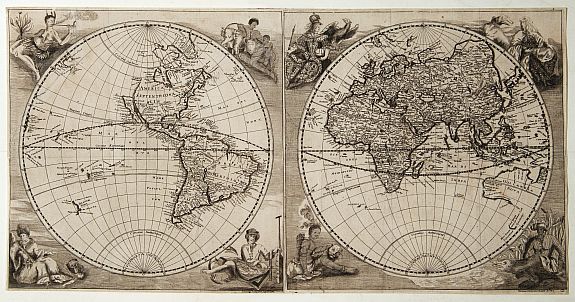 HAPPEL,E.W., [World map in double hemisphere], antique map, old maps