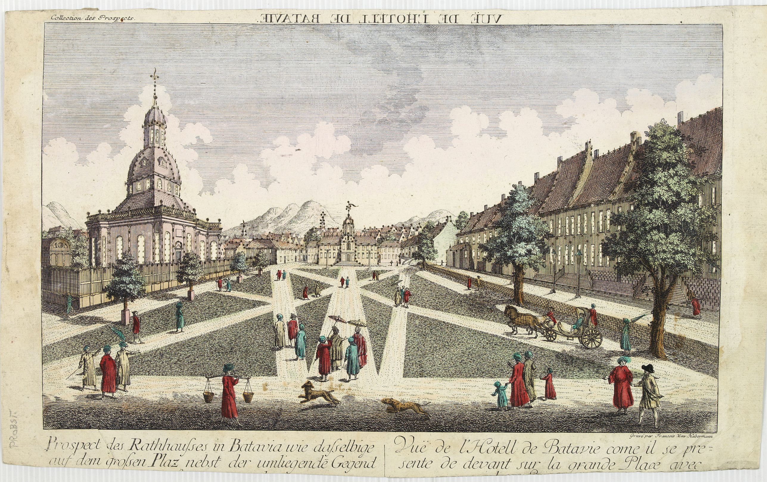PROBST, G.B.,  Vue de L'Hotel de Batavie. . ., antique map, old maps