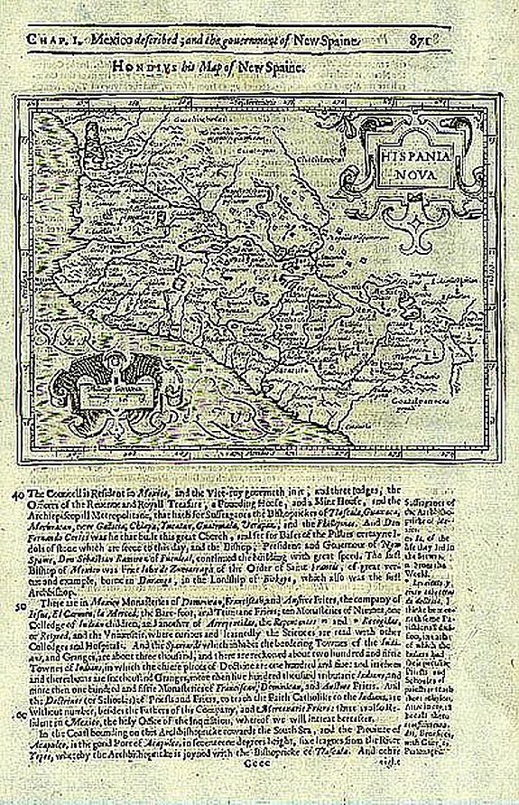 HONDIUS, J. / PURCHAS, S.,  Hispania Nova., antique map, old maps