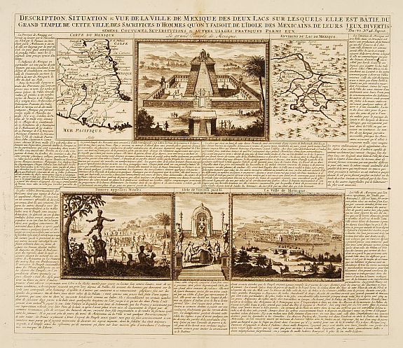 CHATELAIN,H.,  ..Ville de Mexique des deux Lacs..Grand Temple.., antique map, old maps