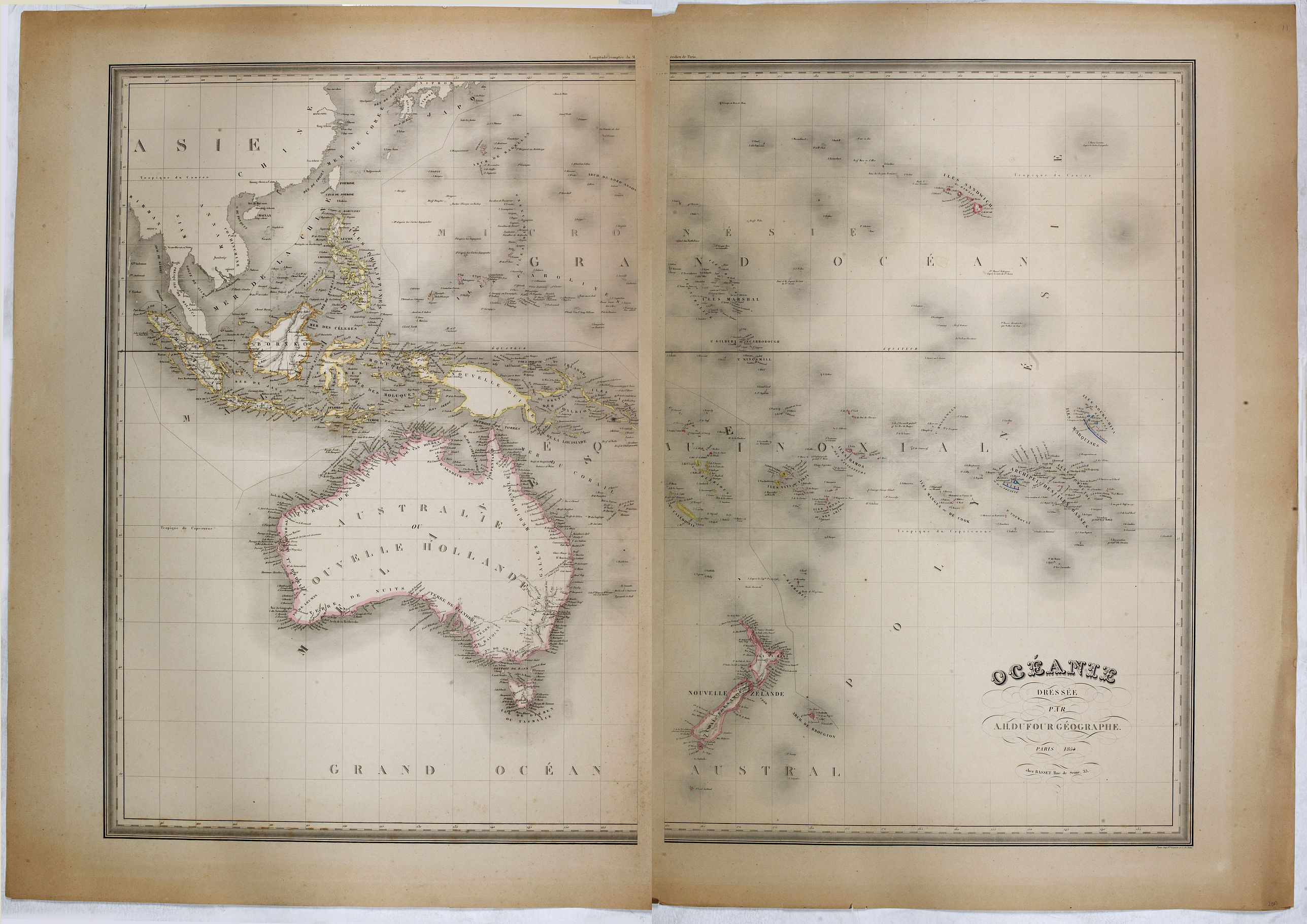 BASSET, Océanie dressée par A.H. Dufour géographe., antique map, old maps