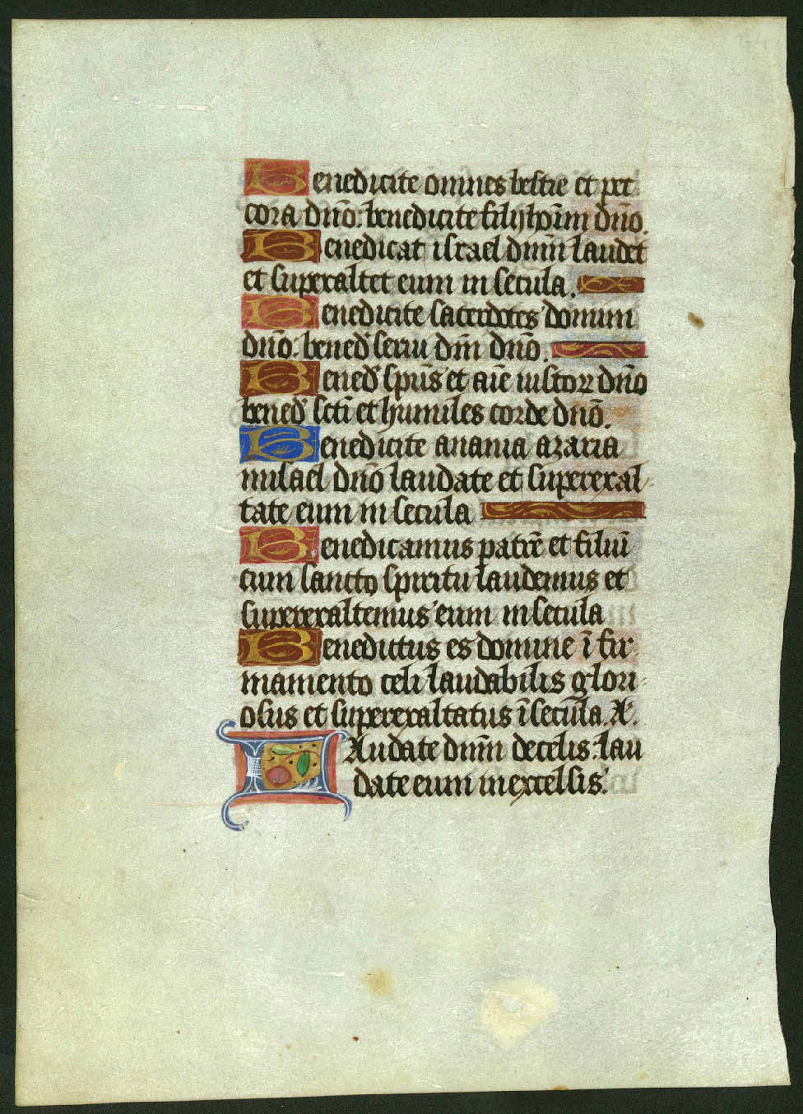 BOOK OF HOURS, Leaf on vellum from a manuscript Book of Hours., antique map, old maps