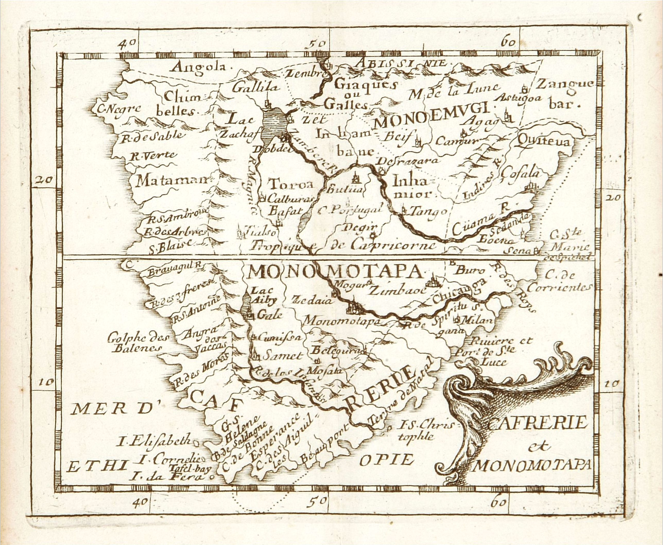 DU VAL, P., Cafrerie et Monomotapa., antique map, old maps