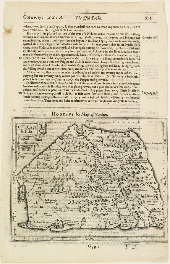 HONDIUS, J./ PURCHAS, S.,  Ceilan Insula., antique map, old maps