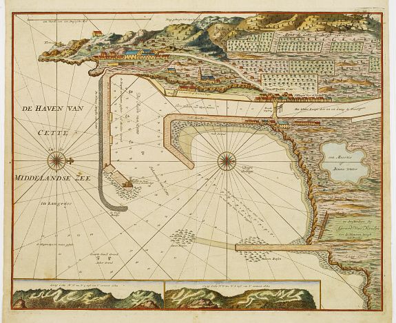 VAN KEULEN, G.,  De Haven van Cette in de Middelandse Zee., antique map, old maps