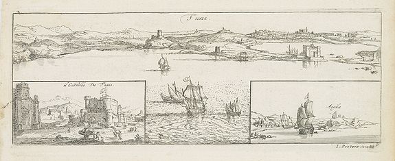 PEETERS, J., Tuni (Panoramic view of Tunis), antique map, old maps