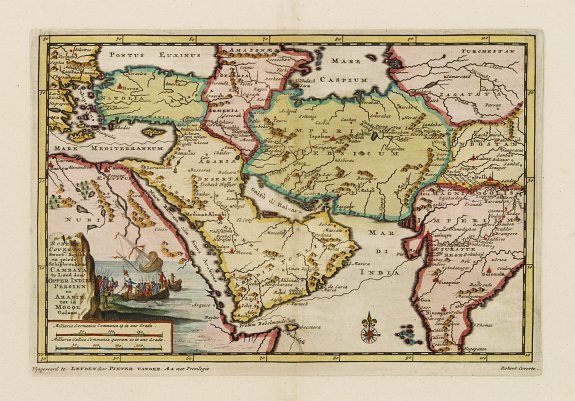 VAN DER AA,P., Robert Covertes Swerf-Reysen.. Arabie tot in Mogol Gedaan., antique map, old maps
