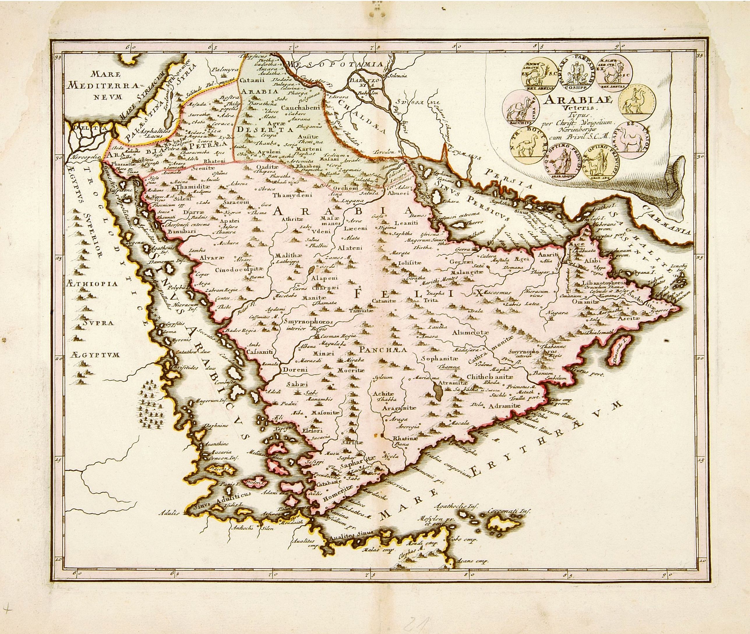 WEIGEL, C., Arabiae Veteris., antique map, old maps