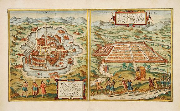 BRAUN, G. / HOGENBERG, F.,  Mexico. & Cusco regni Peru in novo orbe caput., antique map, old maps