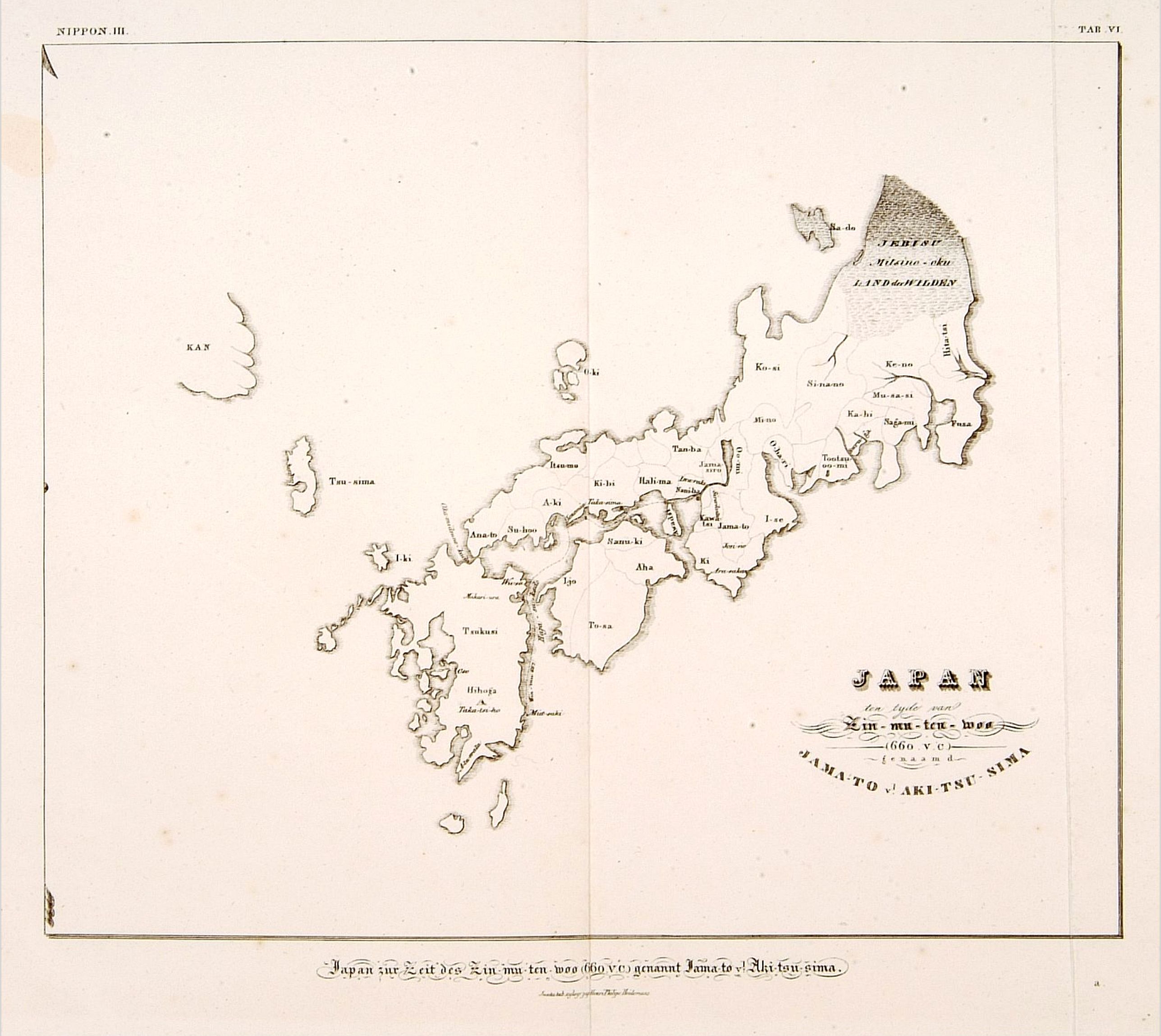 VAN SIEBOLD,P.Fr.B.,  Japan ten tyde van Zin-mu-ten-won 660 v.c., antique map, old maps