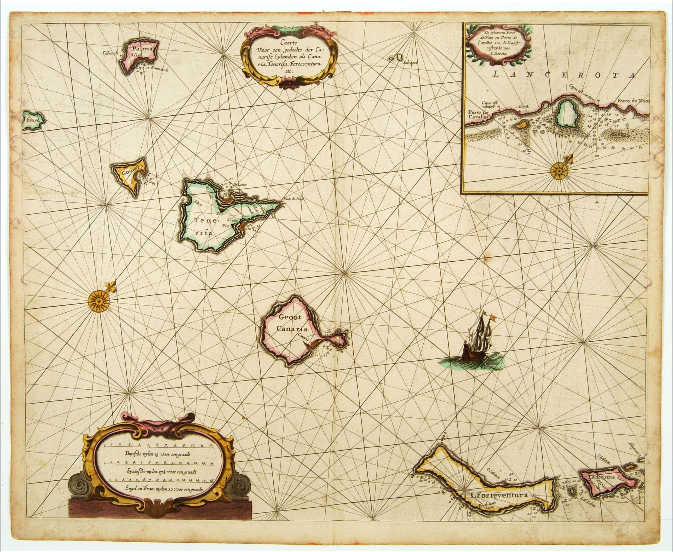GOOS, A., .Caarte voor een gedeelte der Canarise Eylanden als Canaria, Tenerifa, Forteventura, etc., antique map, old maps