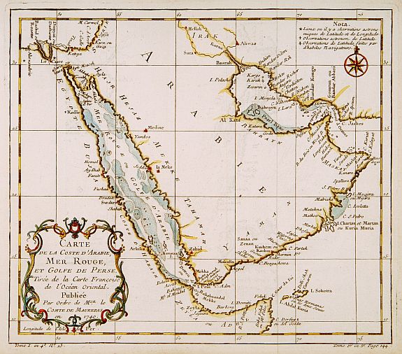 BELLIN,N., Carte de la coste d'Arabie Mer Rouge et Golfe de Perse., antique map, old maps