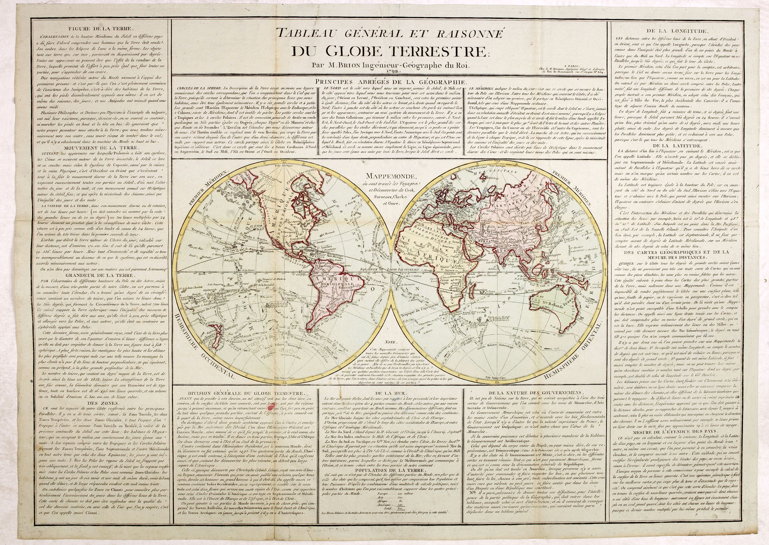 DESNOS/ BRION, Tableau général et raisonné du Globe Terrestre. . ., antique map, old maps
