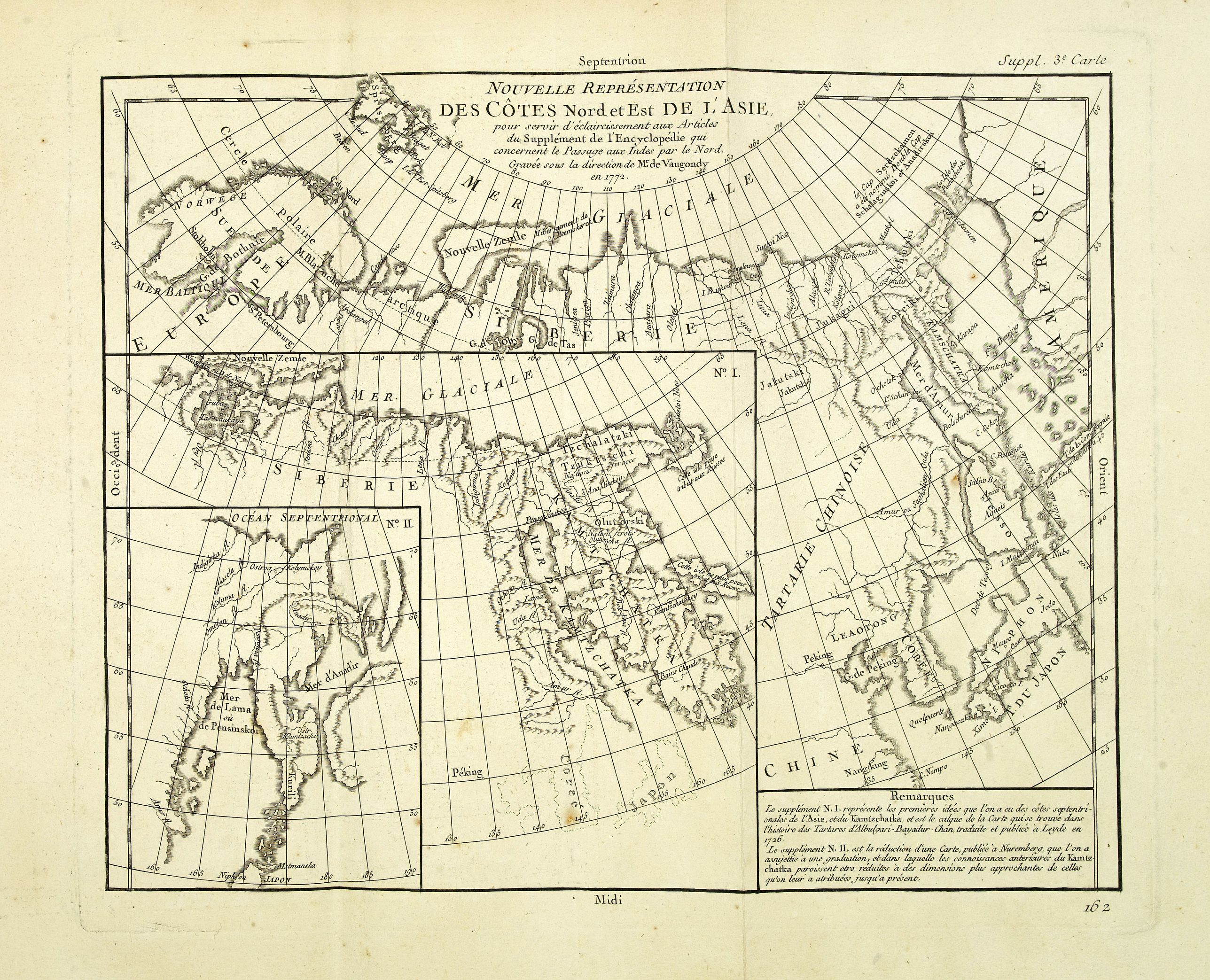 DIDEROT, D., Nouvelle representation des cotes nord et est de l'Asie. . ., antique map, old maps