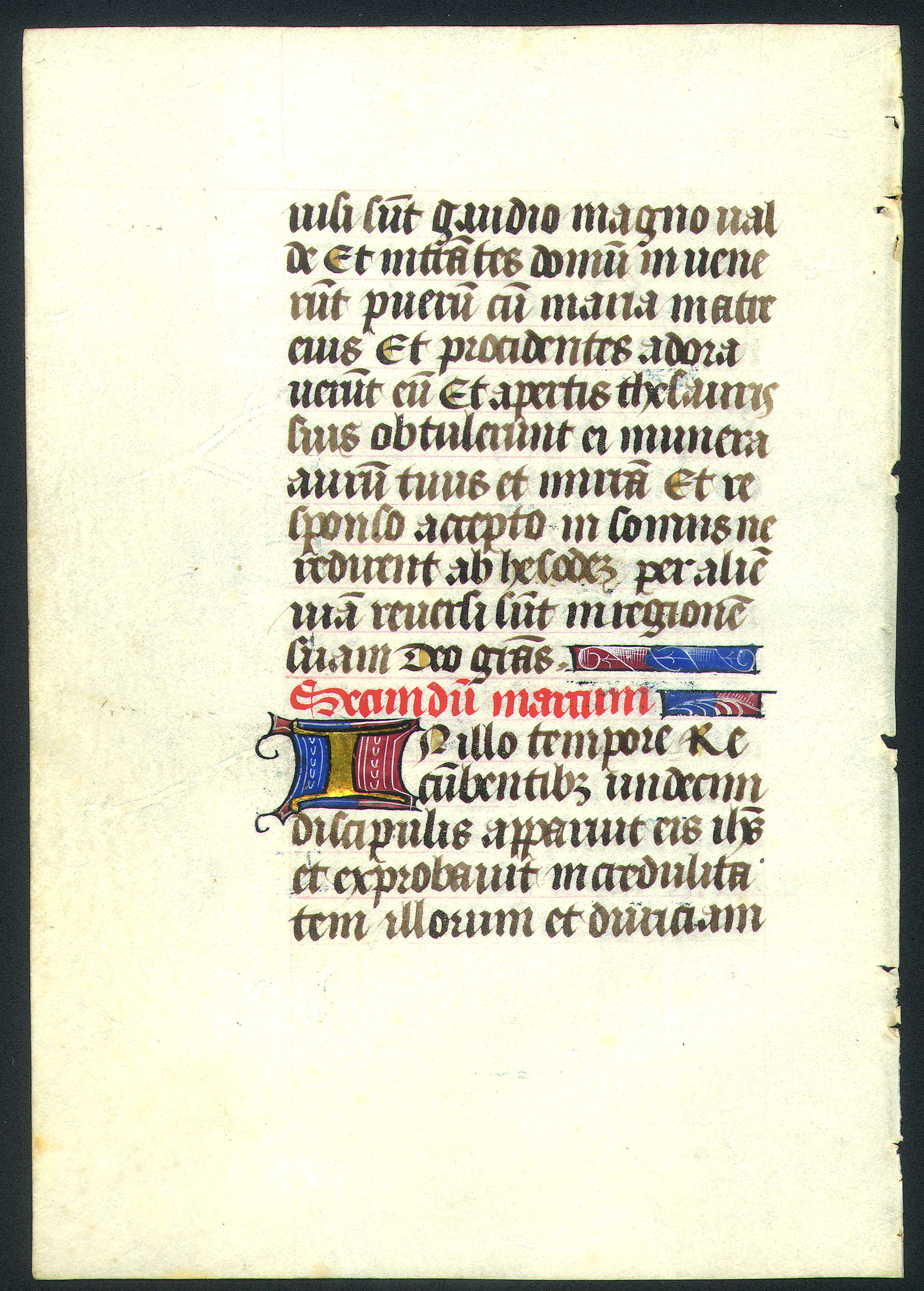 BOOK OF HOURS, Manuscript leaf on vellum written in a late gothic hand., antique map, old maps