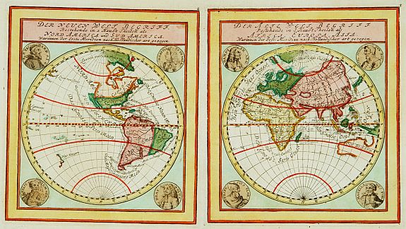 BODENEHR,G., Der Neuen Welt.. / Der Alte Welt.., antique map, old maps