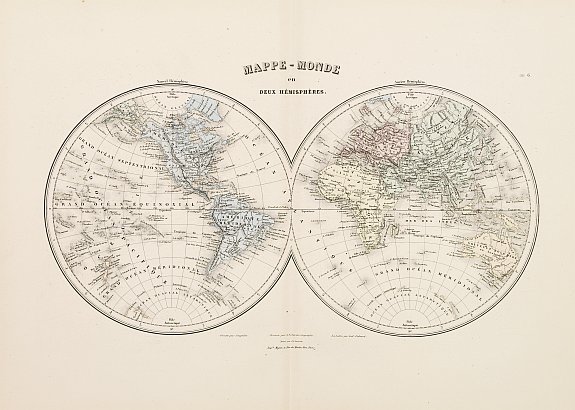 MIGEON,J., Mappe-Monde en deux Héemisphères., antique map, old maps