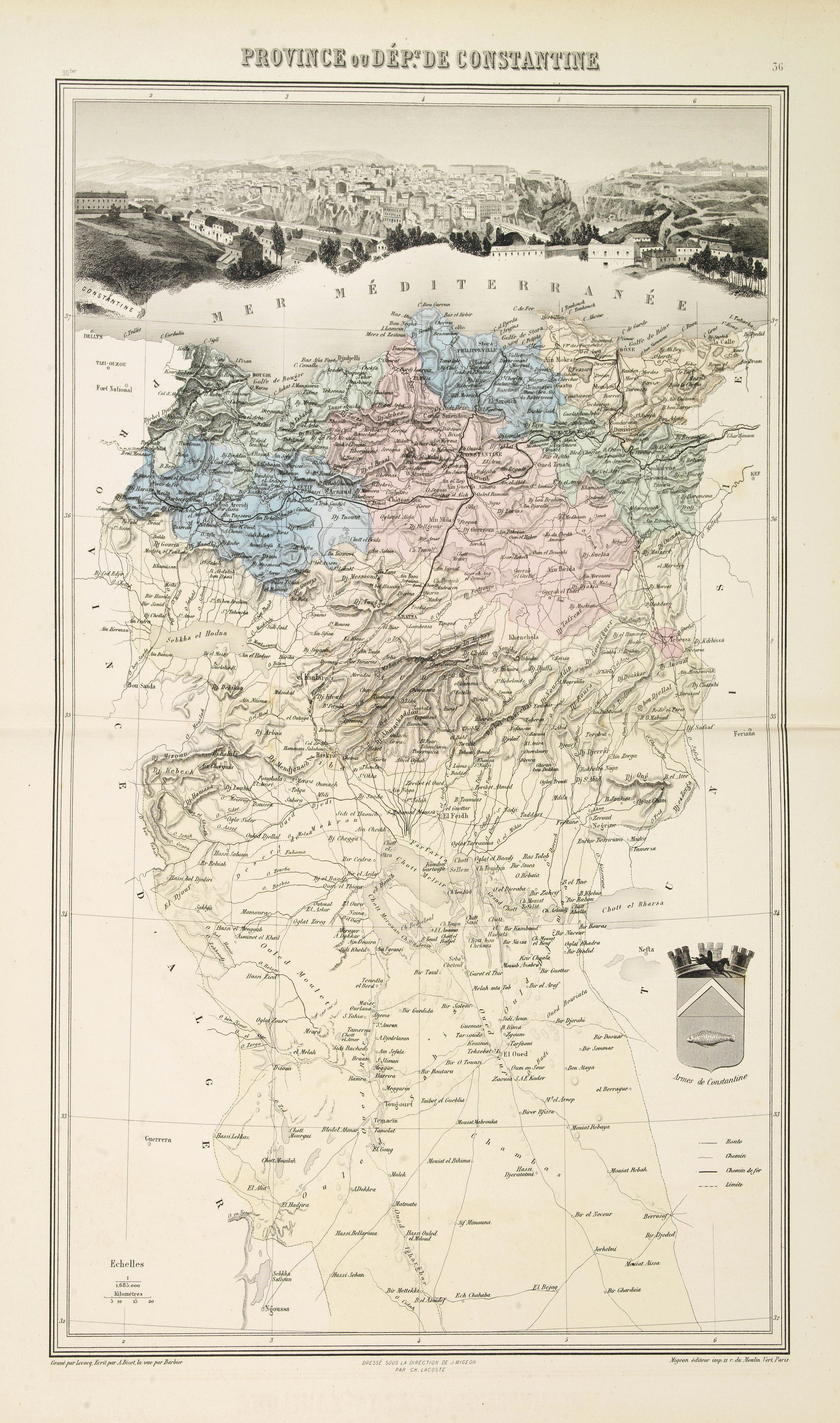 MIGEON, J., Province ou dèpt de Constantine., antique map, old maps
