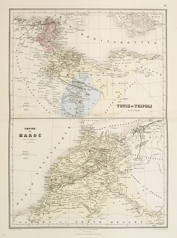 MIGEON, J., Tunis et Tripoli .. / Empire de Maroc. Par A.T.Chartier., antique map, old maps