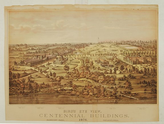 TEUDY,H.J., Bird's eye view, Centennial buildings., antique map, old maps