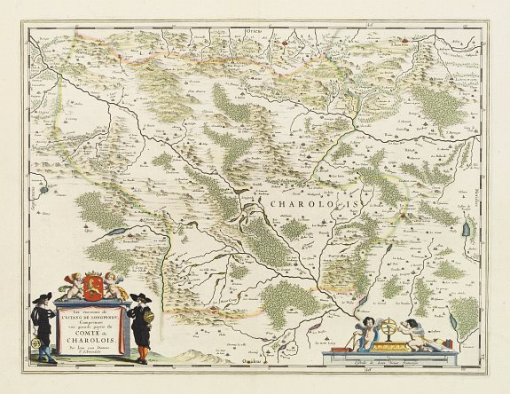 BLAEU,W.,  Les environs de L'Estang de Longpendu,.. Charolois., antique map, old maps
