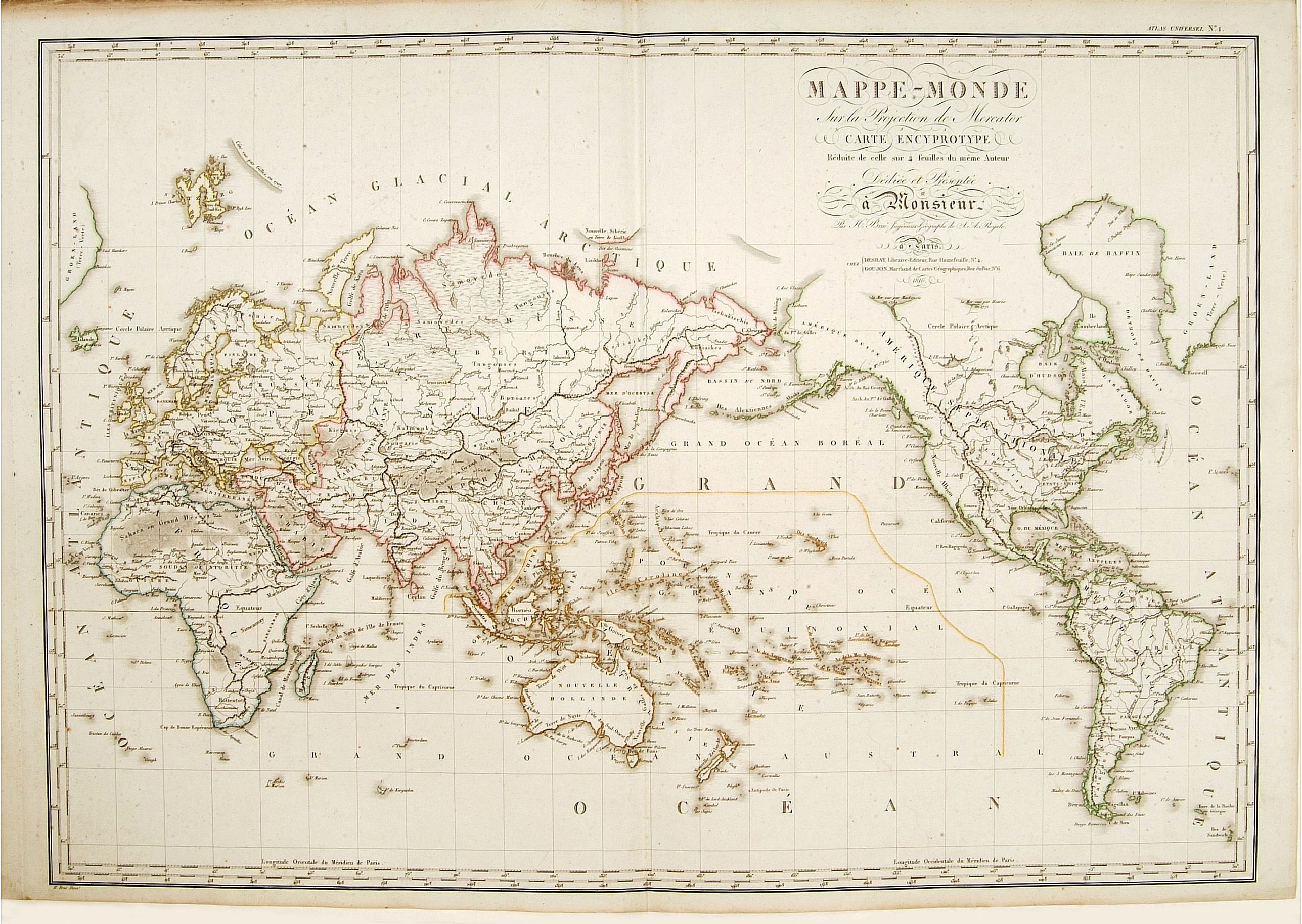 BRUE, H., Mappe-Monde sur la projection de Mercator. . ., antique map, old maps