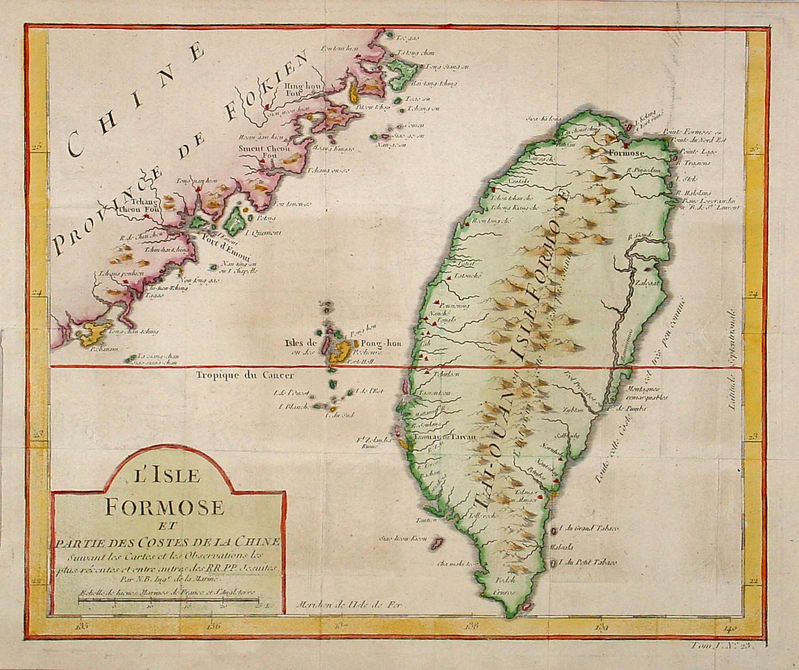 BELLIN, J.N., L'Isle Formose et parties des Costes de la Chine. . ., antique map, old maps