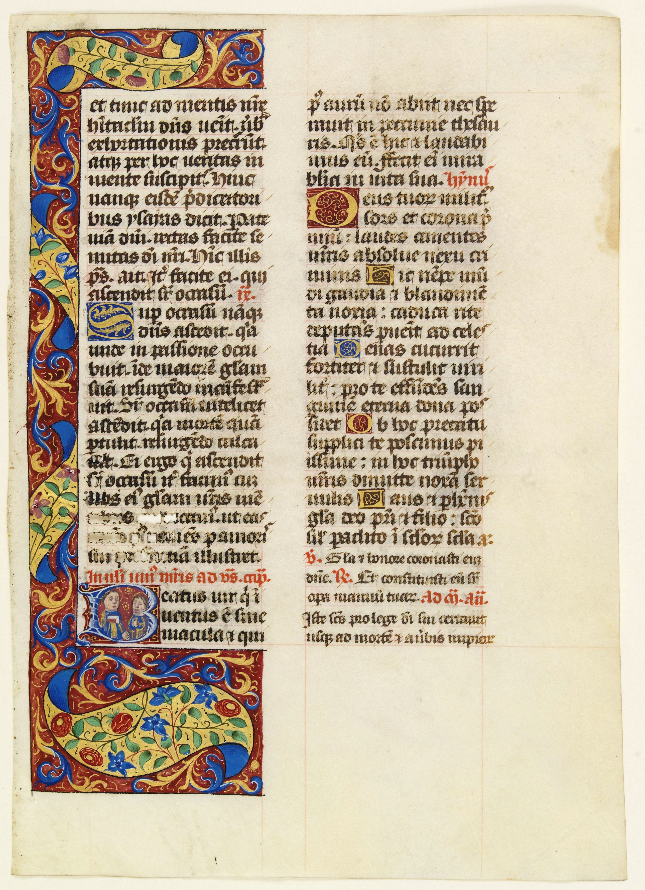 BREVIER, Leaf on vellum from a manuscript Brevier., antique map, old maps