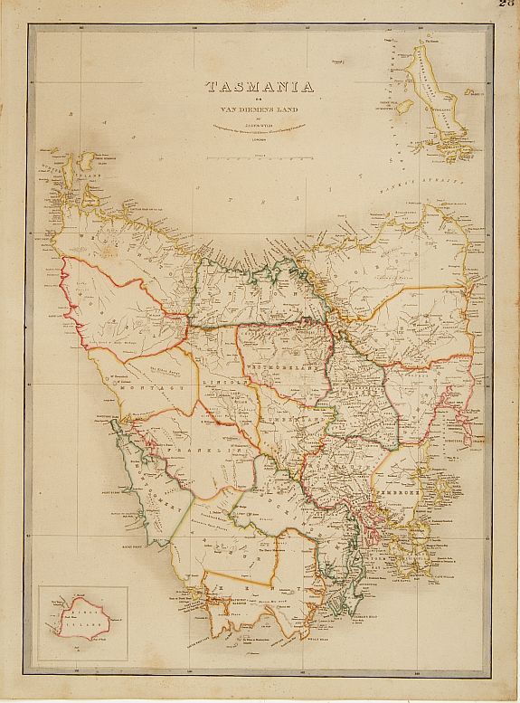 WYLD, J., Tasmania or Van Diemens Land. . ., antique map, old maps